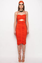 CAN'T HELP IT MIDI RUCHED DRESS