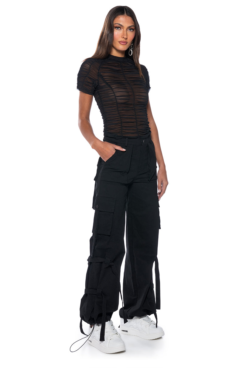 RILEY RUCHED MESH SHORT SLEEVE TSHIRT