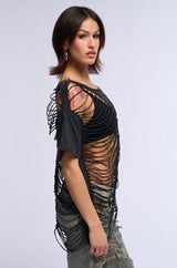 REZA DISTRESSED OVERSIZED T SHIRT IN GREY