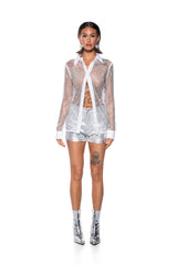 DIAMOND MESH BUTTON DOWN SHIRT