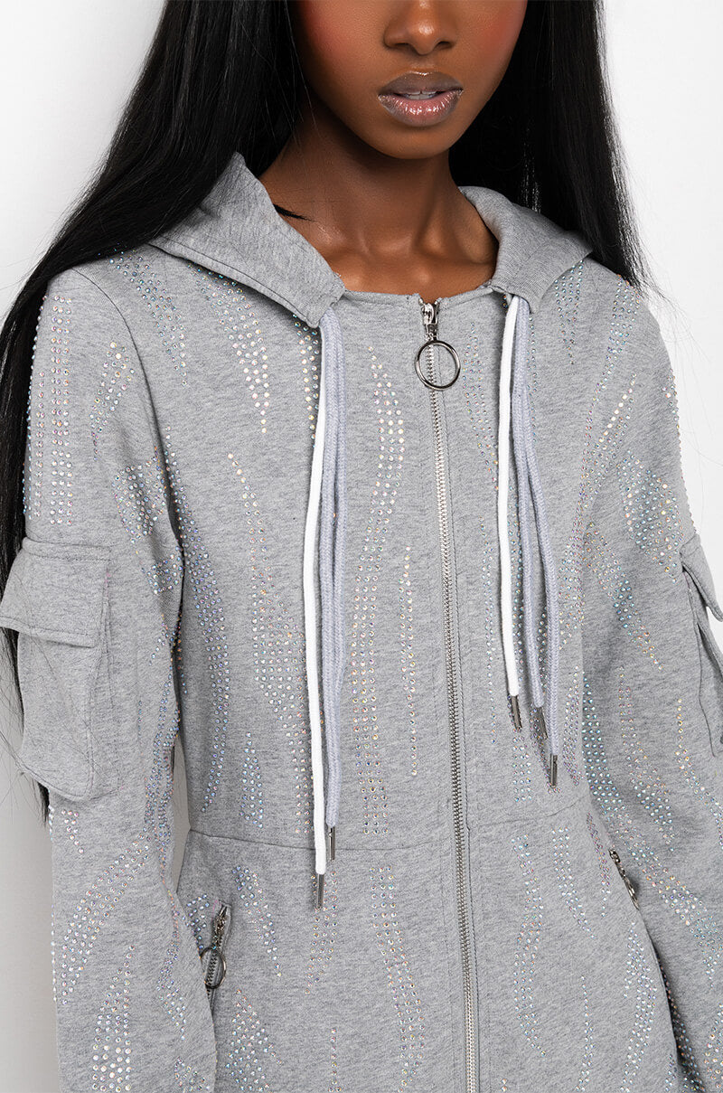RHINESTONE TIGER PRINT SWEATSHIRT DRESS