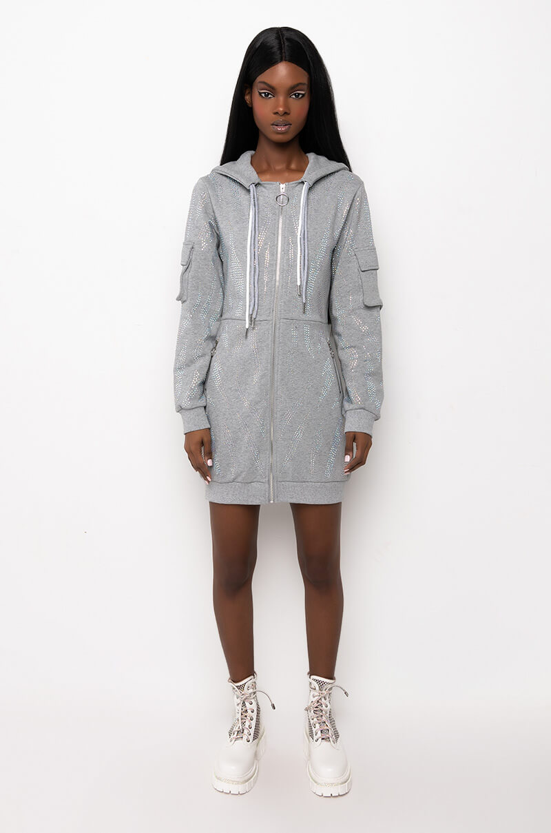 RHINESTONE TIGER PRINT SWEATSHIRT DRESS