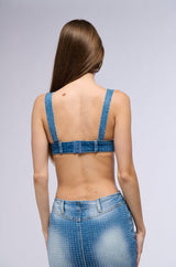 RICH GIRL ENERGY EMBELLISHED DENIM BRA TOP