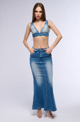 RICH GIRL ENERGY EMBELLISHED DENIM MAXI SKIRT