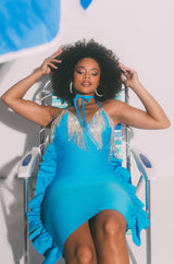 RICHES ON RICHES RHINESTONE DETAIL MIDI DRESS