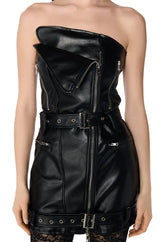 RIDIN DIRTY MOTO PU MINI DRESS IN BLACK