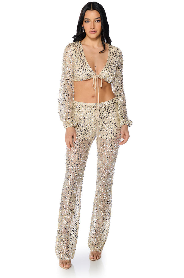 RIGHT DECISION SEQUIN STRAIGHT LEG PANT