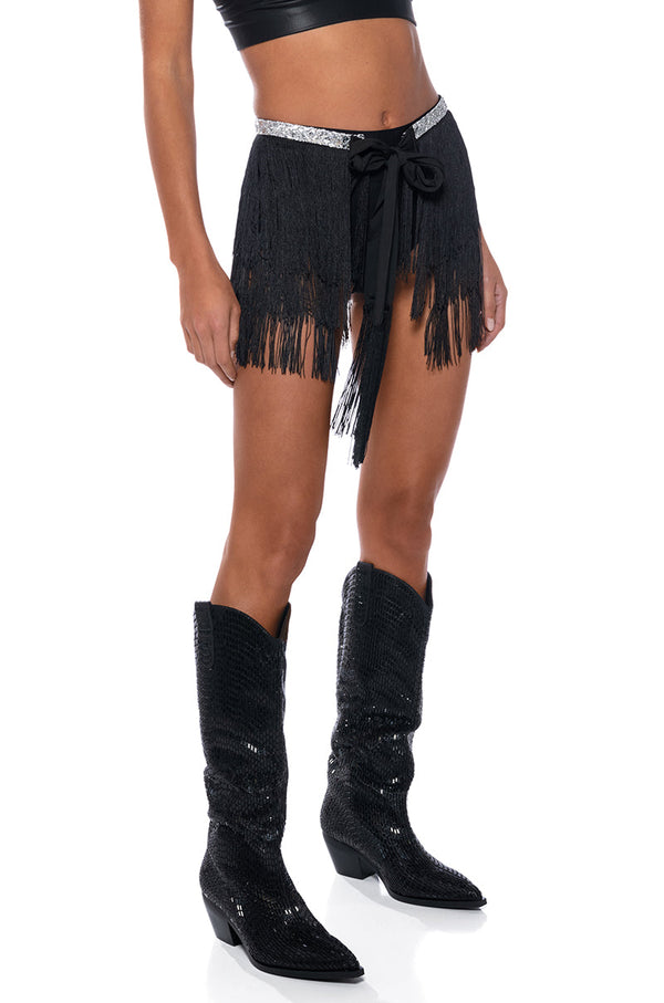 RISE AND SHINE FRINGE MINI SKIRT
