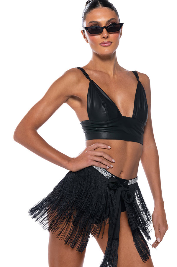 RISE AND SHINE FRINGE MINI SKIRT