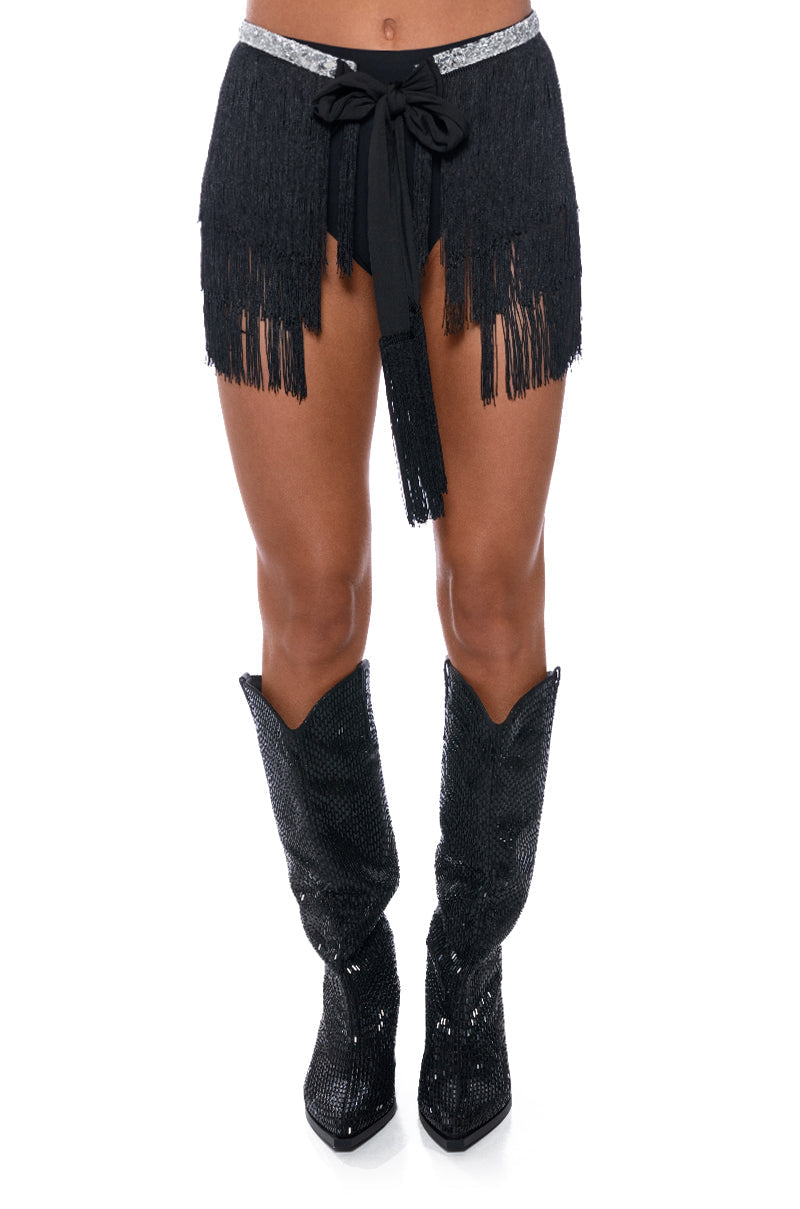 RISE AND SHINE FRINGE MINI SKIRT