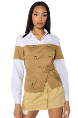 RISKY BUSINESS BUTTON DOWN POPLIN BLOUSE