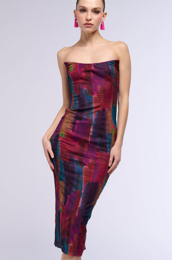 RIZZA PRINTED MESH MIDI DRESS