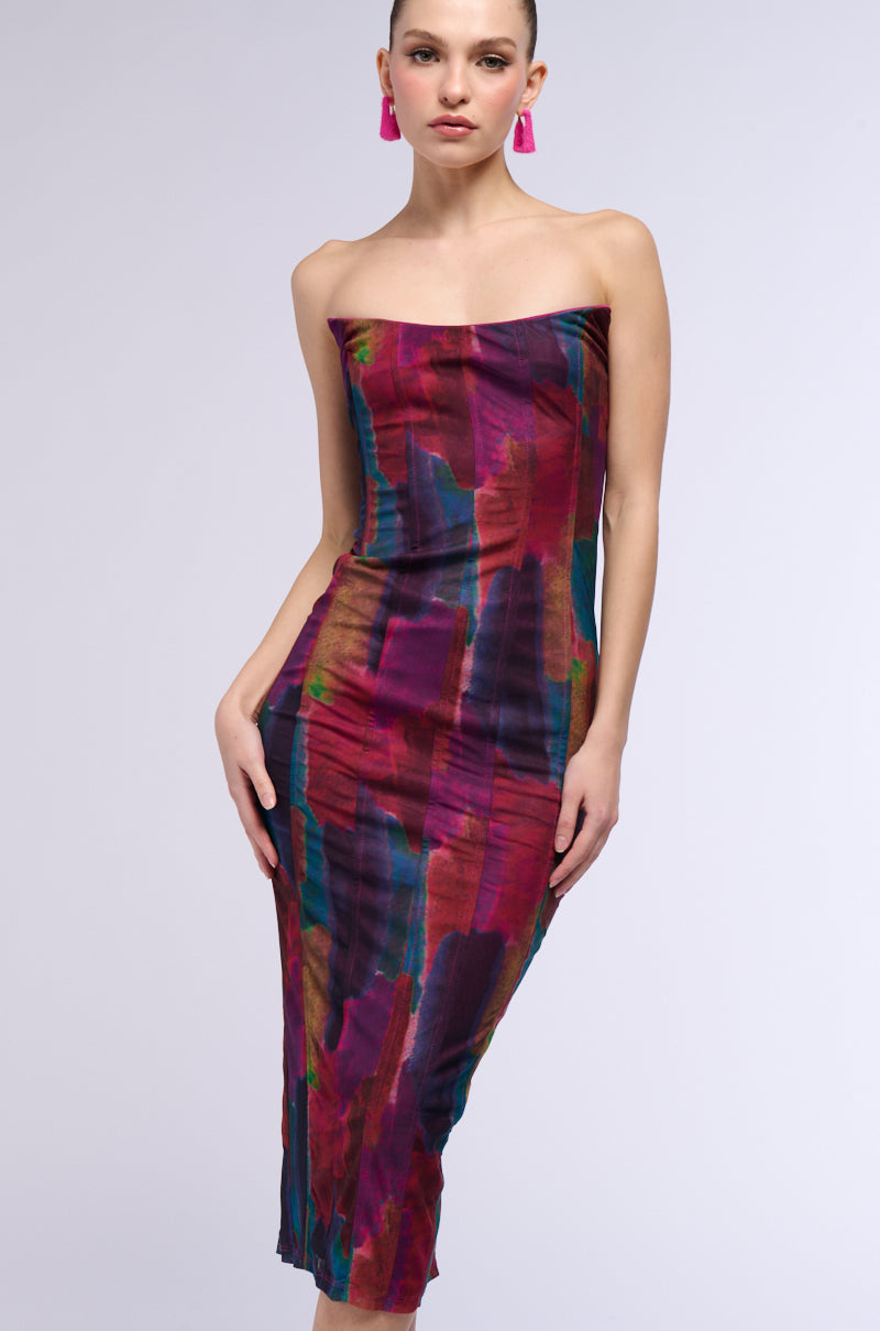 RIZZA PRINTED MESH MIDI DRESS