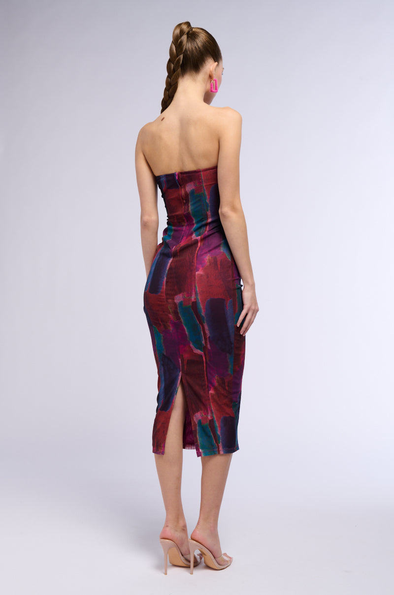 RIZZA PRINTED MESH MIDI DRESS
