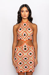 HALTER TOP MINI CROCHET DRESS
