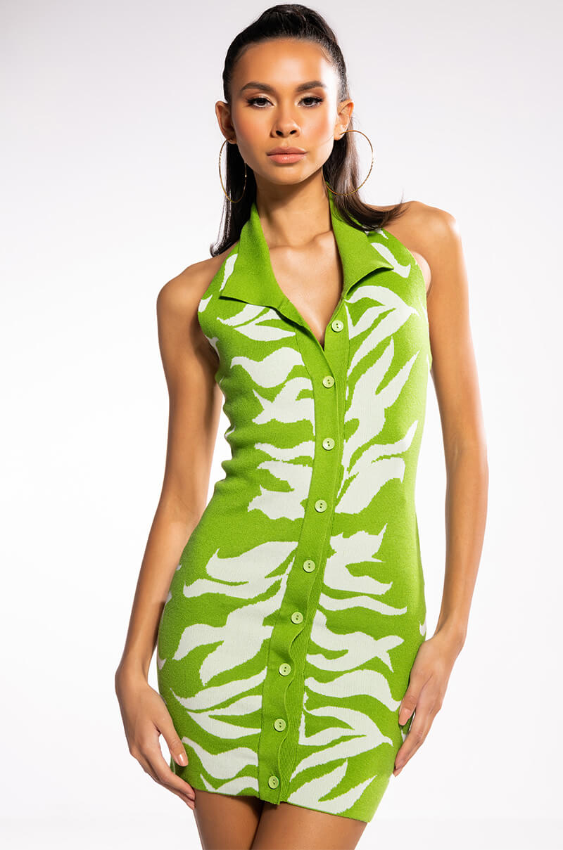 ROAR WITH ME ZEBRA KNIT MIDI DRESS