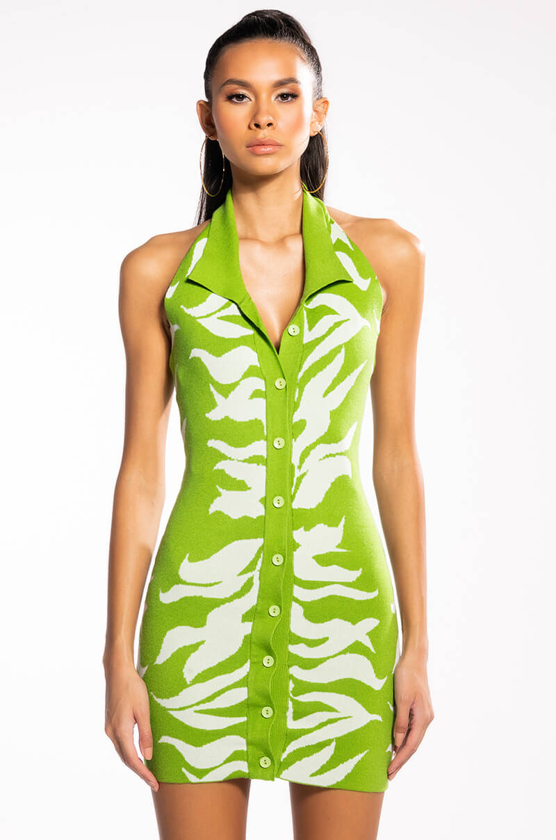 ROAR WITH ME ZEBRA KNIT MIDI DRESS