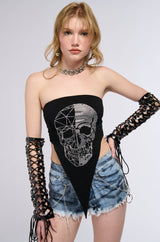 ROCK CHIC RHINESTONE SKULL BANDEAU TOP