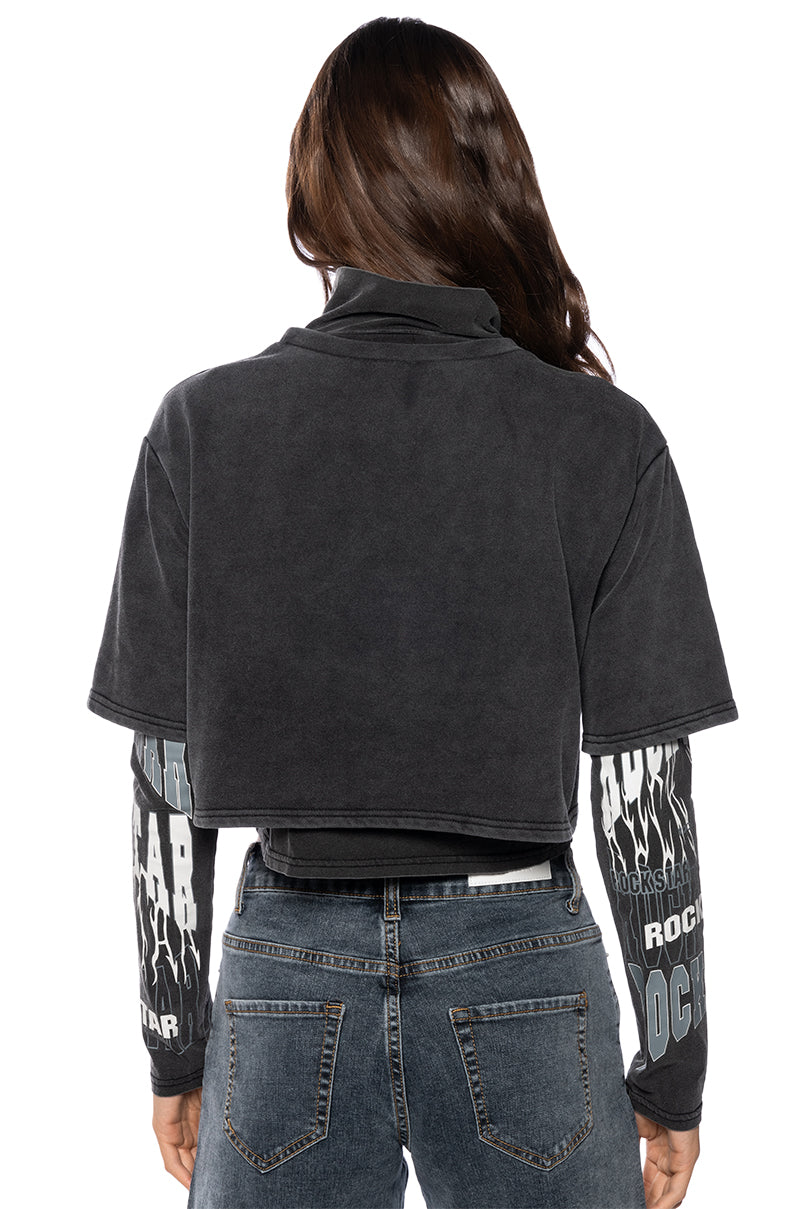 ROCK STAR GRAPHIC LAYERED TURTLE NECK TOP