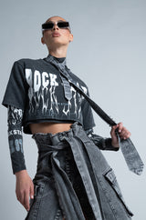 ROCK STAR GRAPHIC LAYERED TURTLE NECK TOP