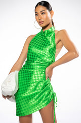 ROLL WITH ME CHECKERED SIDE CINCH MINI DRESS