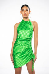 ROLL WITH ME CHECKERED SIDE CINCH MINI DRESS