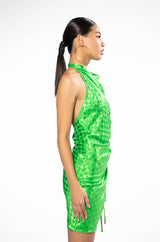 ROLL WITH ME CHECKERED SIDE CINCH MINI DRESS