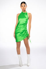 ROLL WITH ME CHECKERED SIDE CINCH MINI DRESS