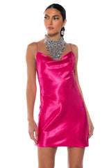 ROMANCE LIVES ON COWL NECK MINI DRESS