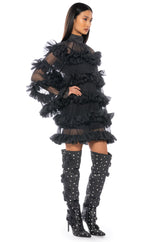 ROMANTIC LAYERED RUFFLES LONG SLEEVE MINI DRESS