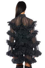 ROMANTIC LAYERED RUFFLES LONG SLEEVE MINI DRESS