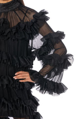 ROMANTIC LAYERED RUFFLES LONG SLEEVE MINI DRESS