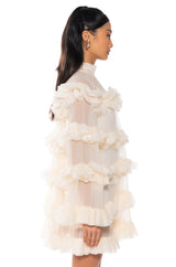 ROMANTIC LAYERED RUFFLES LONG SLEEVE MINI DRESS