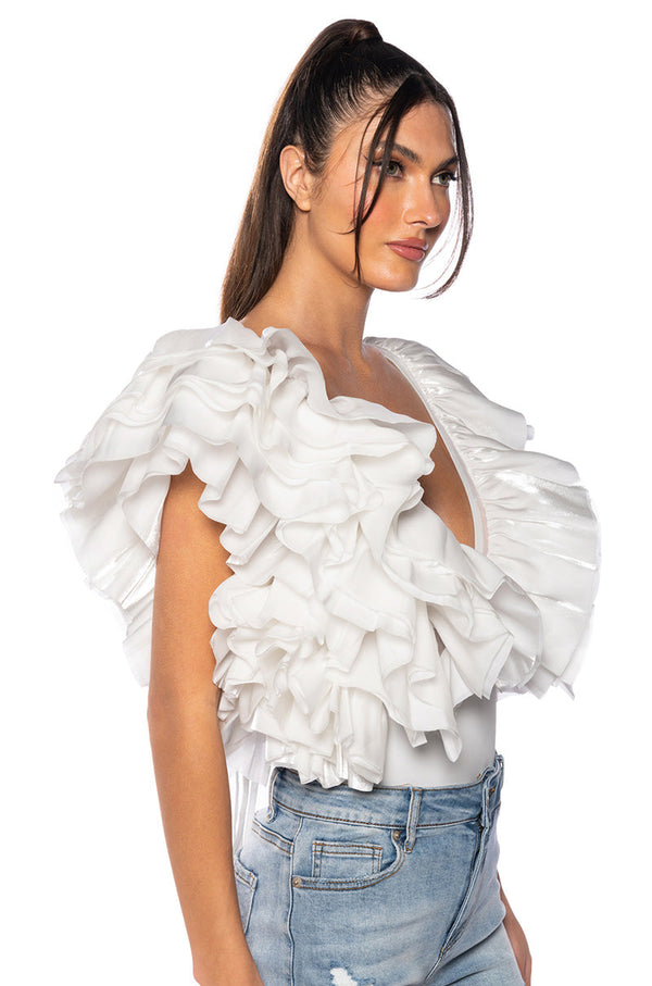 ROMANTIC RUFFLED BODYSUIT IN WHITE