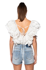 ROMANTIC RUFFLED BODYSUIT IN WHITE