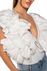 ROMANTIC RUFFLED BODYSUIT IN WHITE