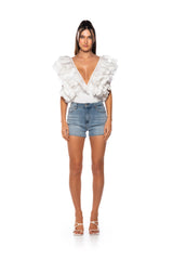 ROMANTIC RUFFLED BODYSUIT IN WHITE