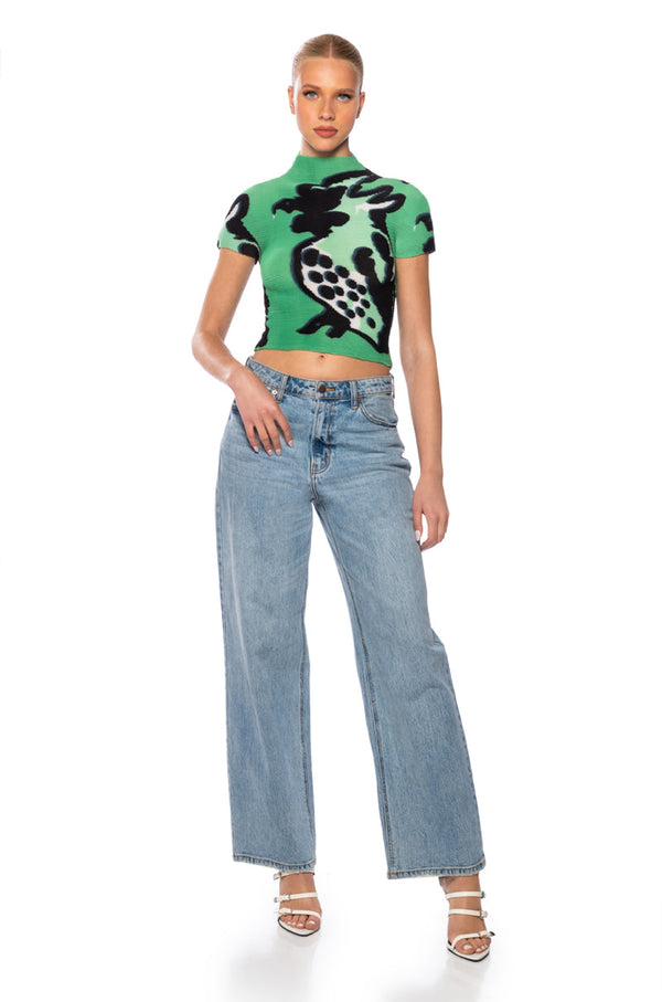 ROMANTICIZE ME PLEATED KNIT MOCK NECK TOP
