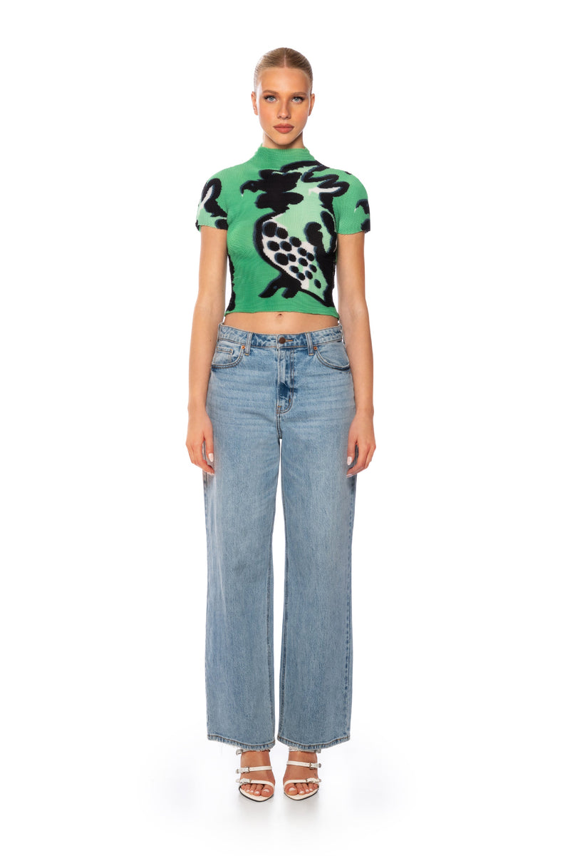 ROMANTICIZE ME PLEATED KNIT MOCK NECK TOP