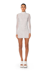 ROSALIE OPEN BACK FUR TRIM MESH MINI DRESS