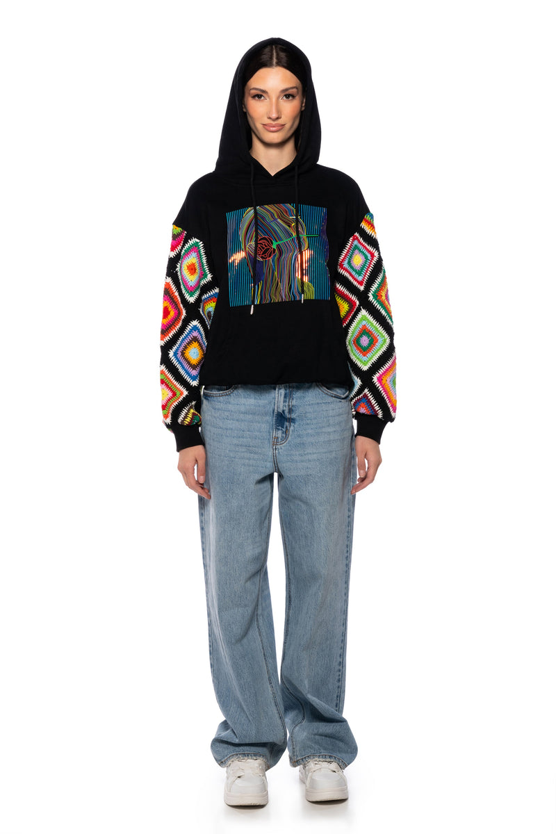 ROSIE CROCHET SLEEVE HOODIE