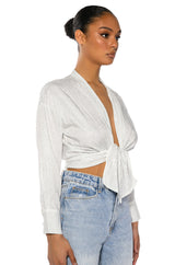 ROWLING TIED UP RHINESTONE BLOUSE