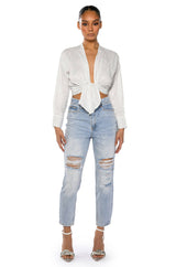 ROWLING TIED UP RHINESTONE BLOUSE
