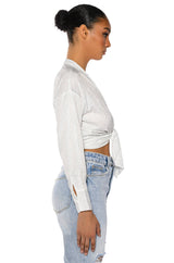 ROWLING TIED UP RHINESTONE BLOUSE