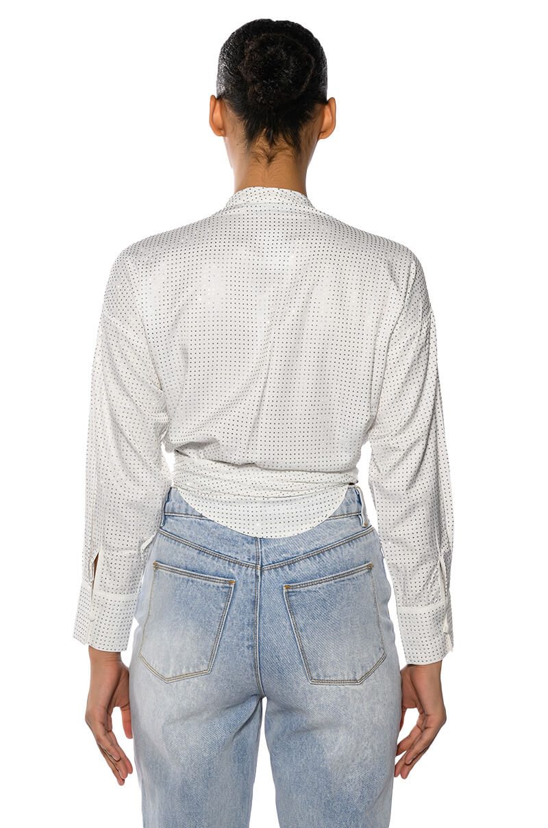 ROWLING TIED UP RHINESTONE BLOUSE