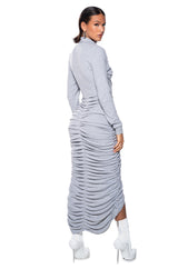 RUCHED HIGH LOW MIDI DRESS