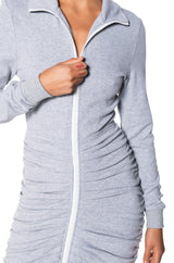 RUCHED HIGH LOW MIDI DRESS