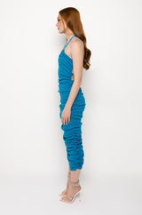 RUCHED LACE UP BACK MIDI DRESS