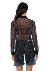 RUMI FACES SHEER BUTTON DOWN BLOUSE