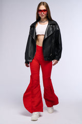 RUNAWAY PLEATED FLARE TROUSER PANT IN RED